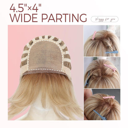 Lenora -WIGYY Mono Top Lace Front Wig for White Women – 13 Inch Blonde Highlights Shoulder Length Synthetic Wig, Natural Look Protein Fiber Hair, Glueless Lightweight Daily Wig