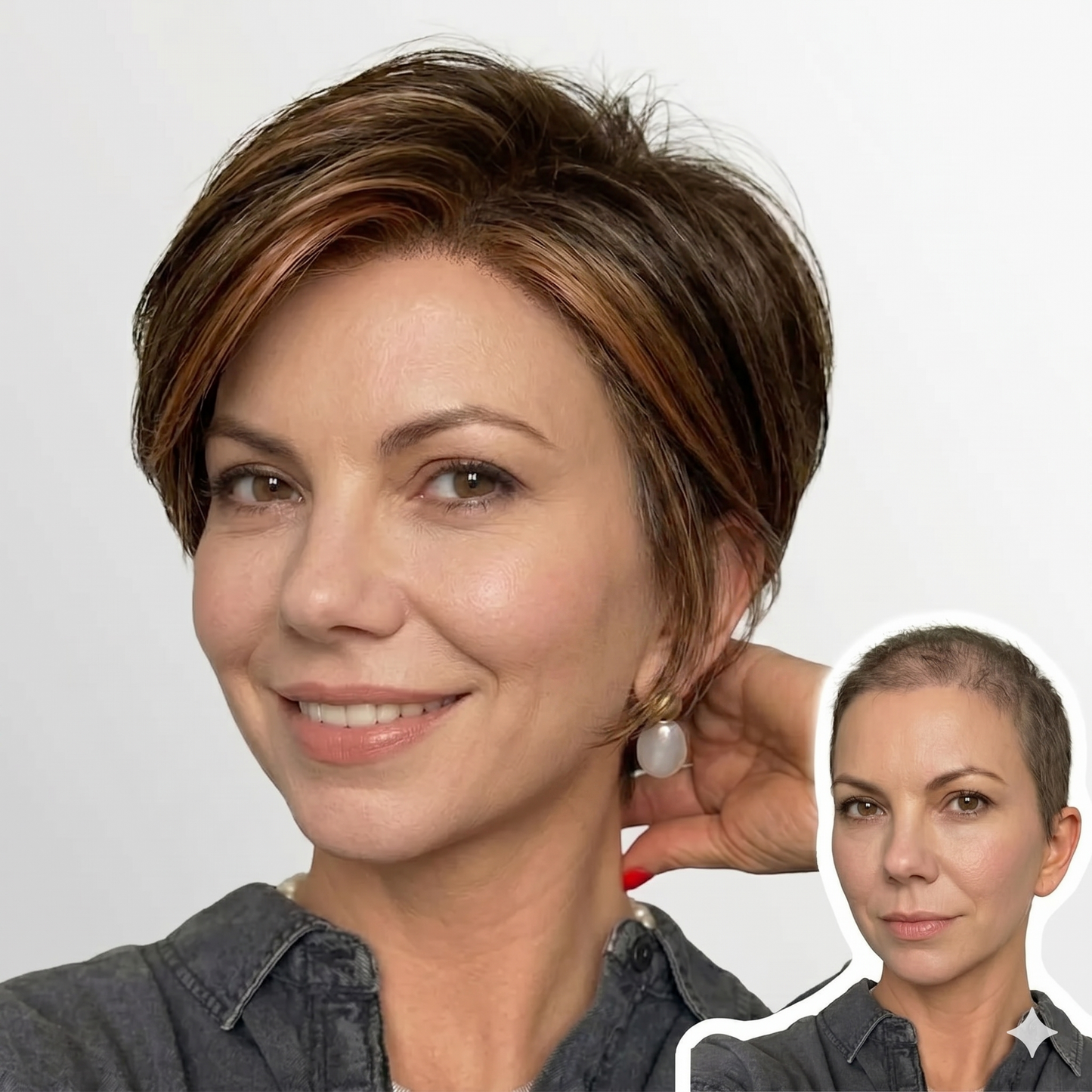 Camilla - Sleek Side-Swept Pixie Bob with Seamless Hairline