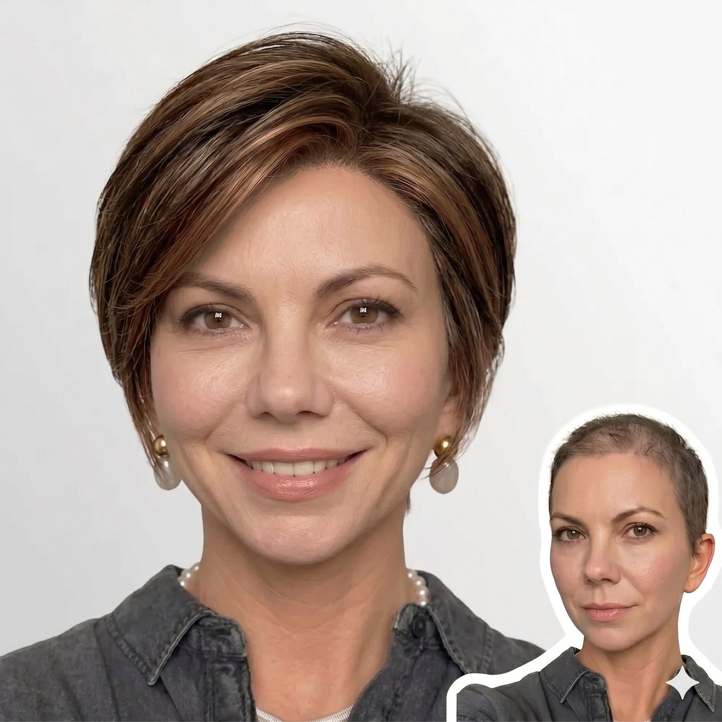 Camilla - Sleek Side-Swept Pixie Bob with Seamless Hairline