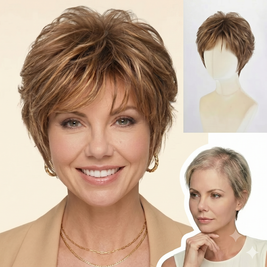 Aria - Short  Highlighted Breathable Elegant Wigs for White Women