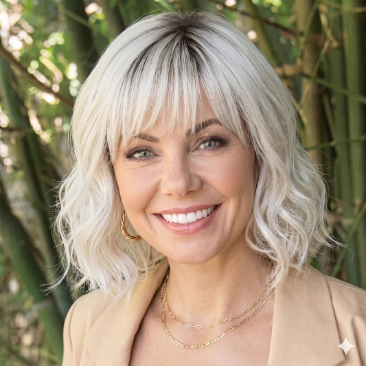 Chloe - Romantic Wavy Bob with Wispy Fringe, Glueless Blonde Wig