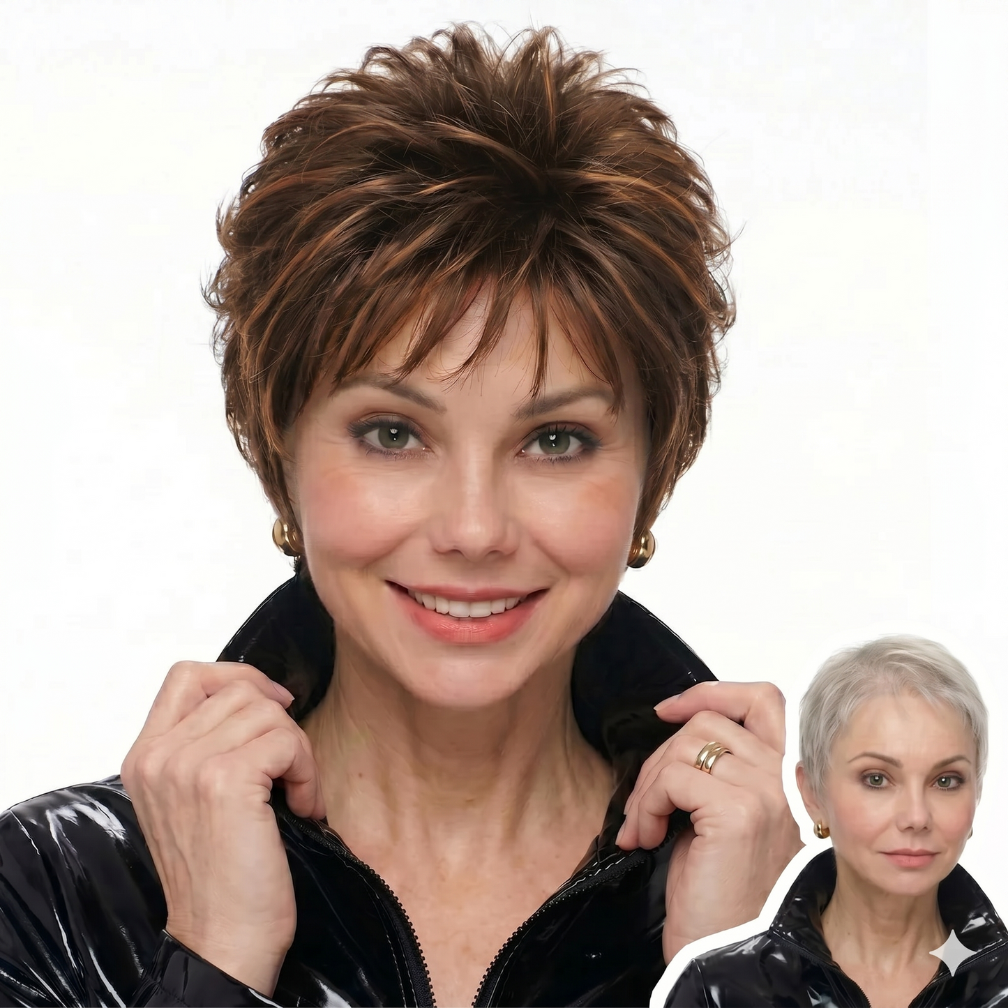 Harriet - Short  Blonde Pixie Cut Wigs for White Women Dark Brown Ombre Blonde