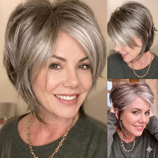 Alma - Short Grey Daily Use Wigs for Women