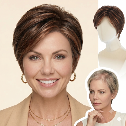 Camilla - Wigyy Straight Brown Highlighted Layered Bob Elegant Wig