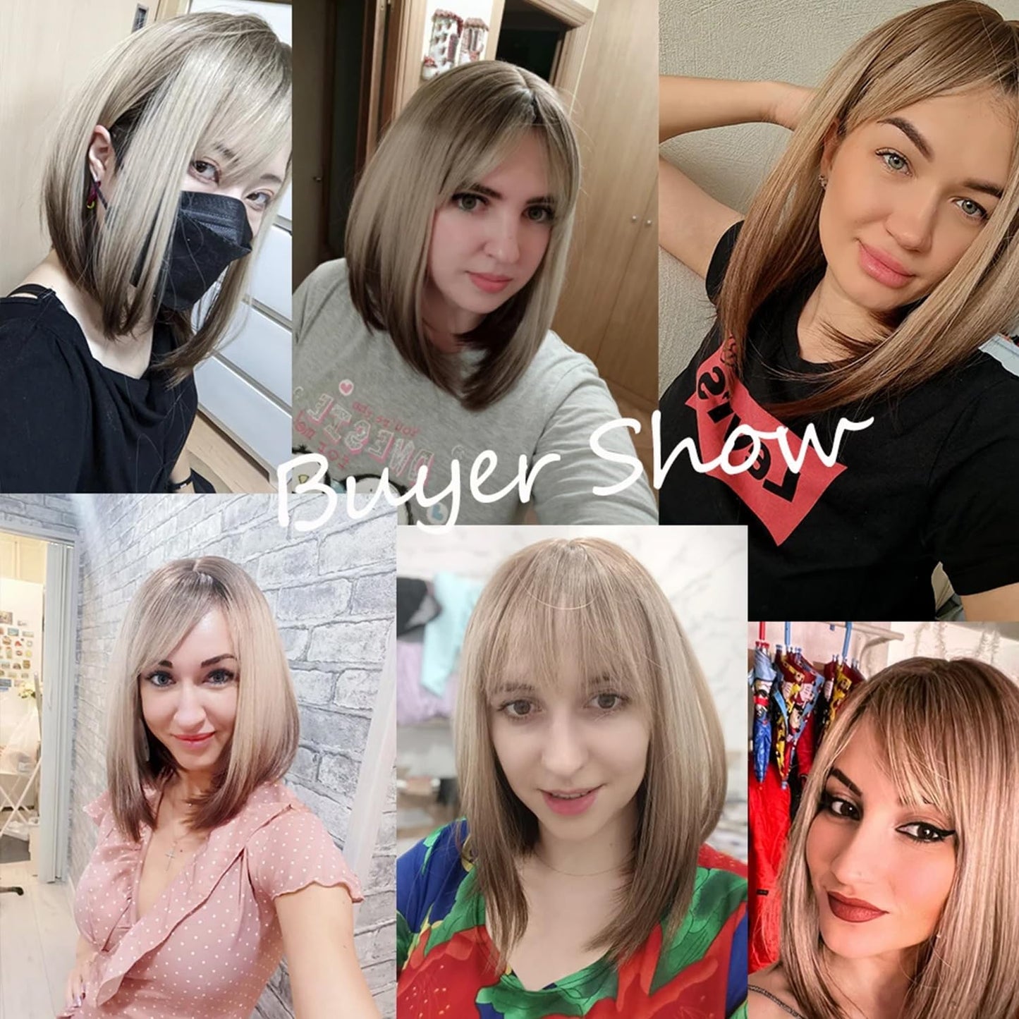 Ombre Blonde to Brown Hair Wig Dark Roots Shoulder Length Straight Natural Wig, 14 Inch