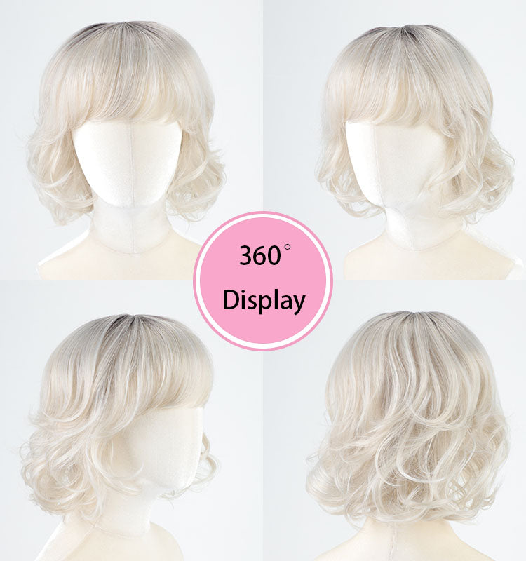 Chloe - Romantic Wavy Bob with Wispy Fringe, Glueless Blonde Wig