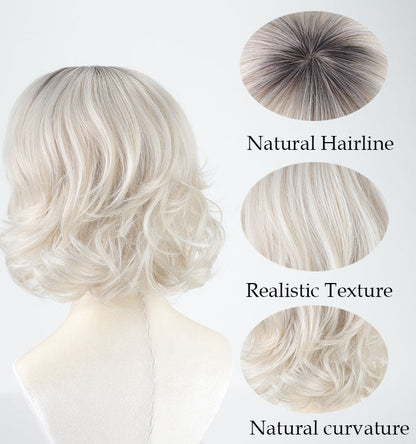 Chloe - Romantic Wavy Bob with Wispy Fringe, Glueless Blonde Wig